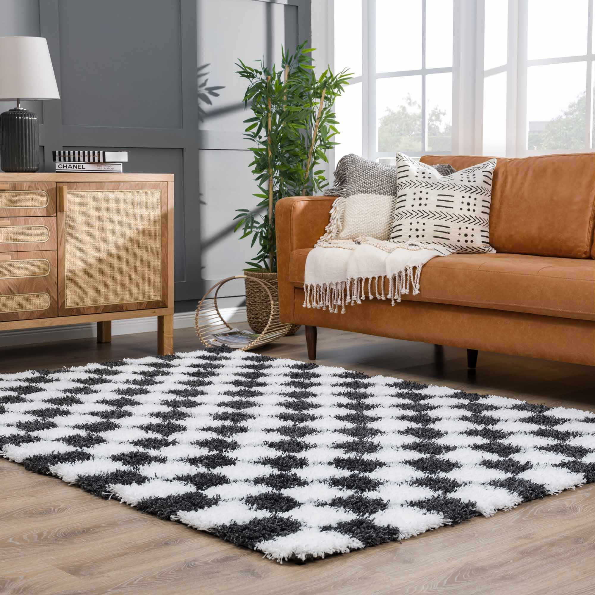 Atira Black & White Checkered Area Rug by Boutique Rugs