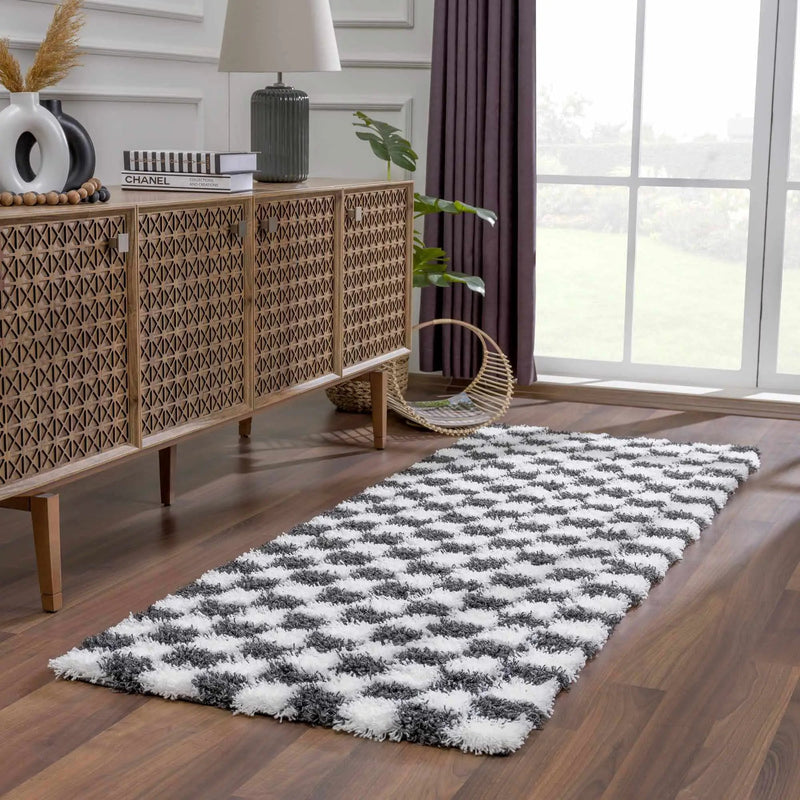 Atira Black & White Checkered Area Rug by Boutique Rugs