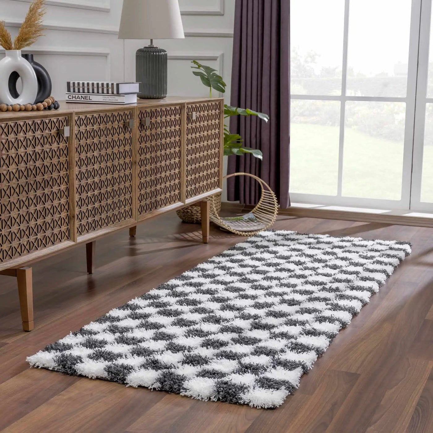 Atira Black & White Checkered Area Rug by Hauteloom