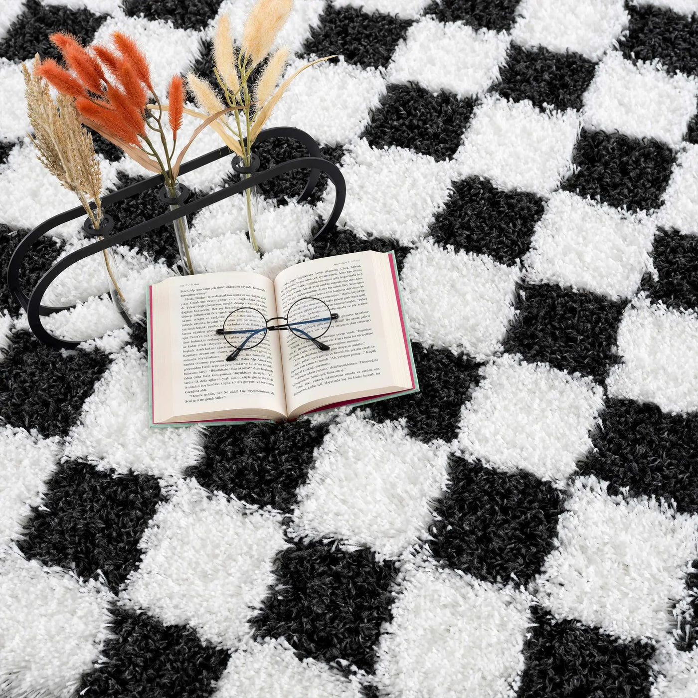 Atira Black & White Checkered Area Rug by Boutique Rugs