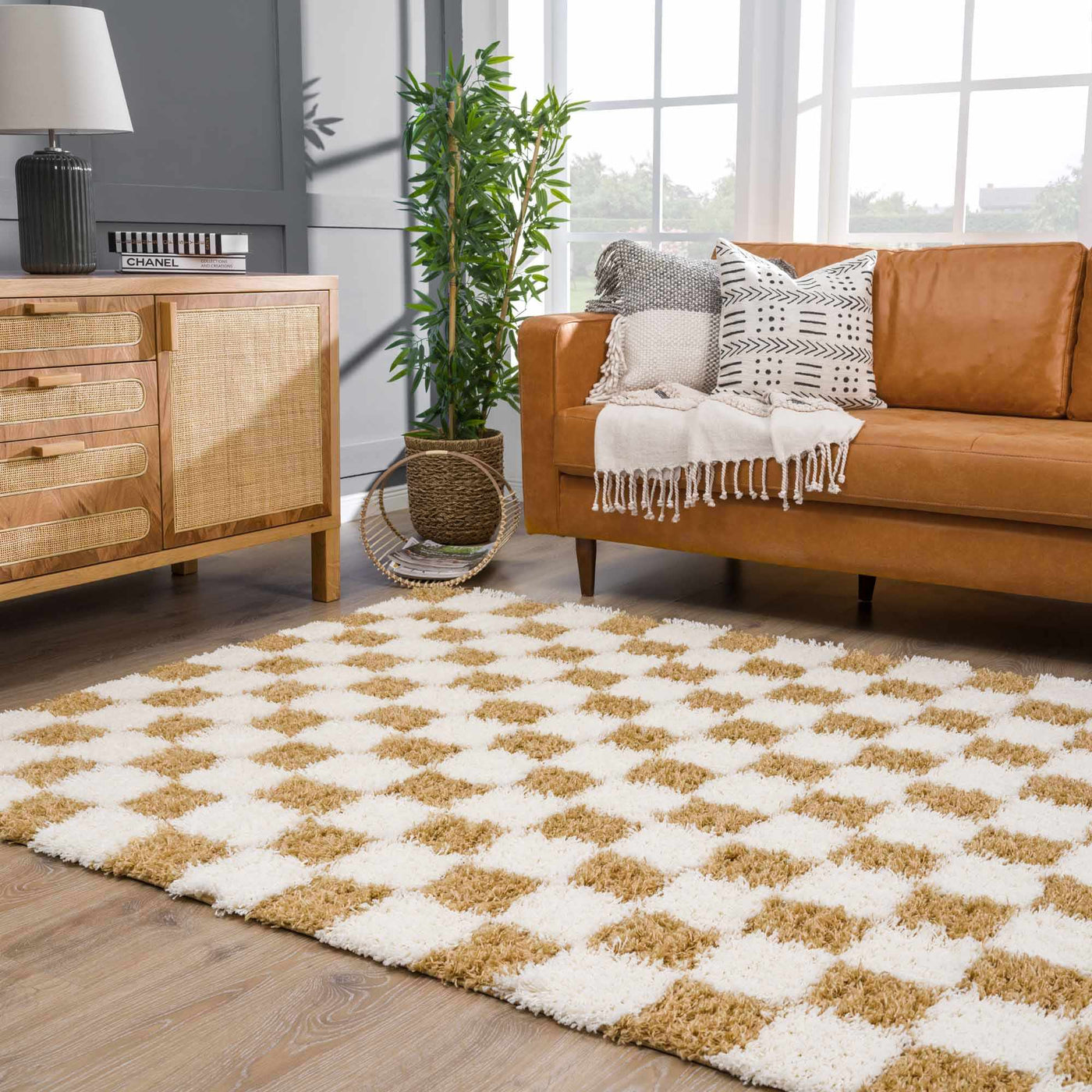 Atira Mustard Checkered Area Rug by Boutique Rugs