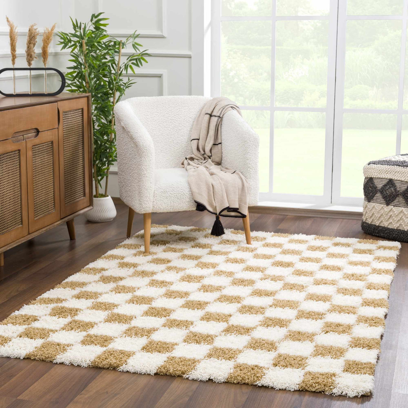 Atira Mustard Checkered Area Rug by Boutique Rugs