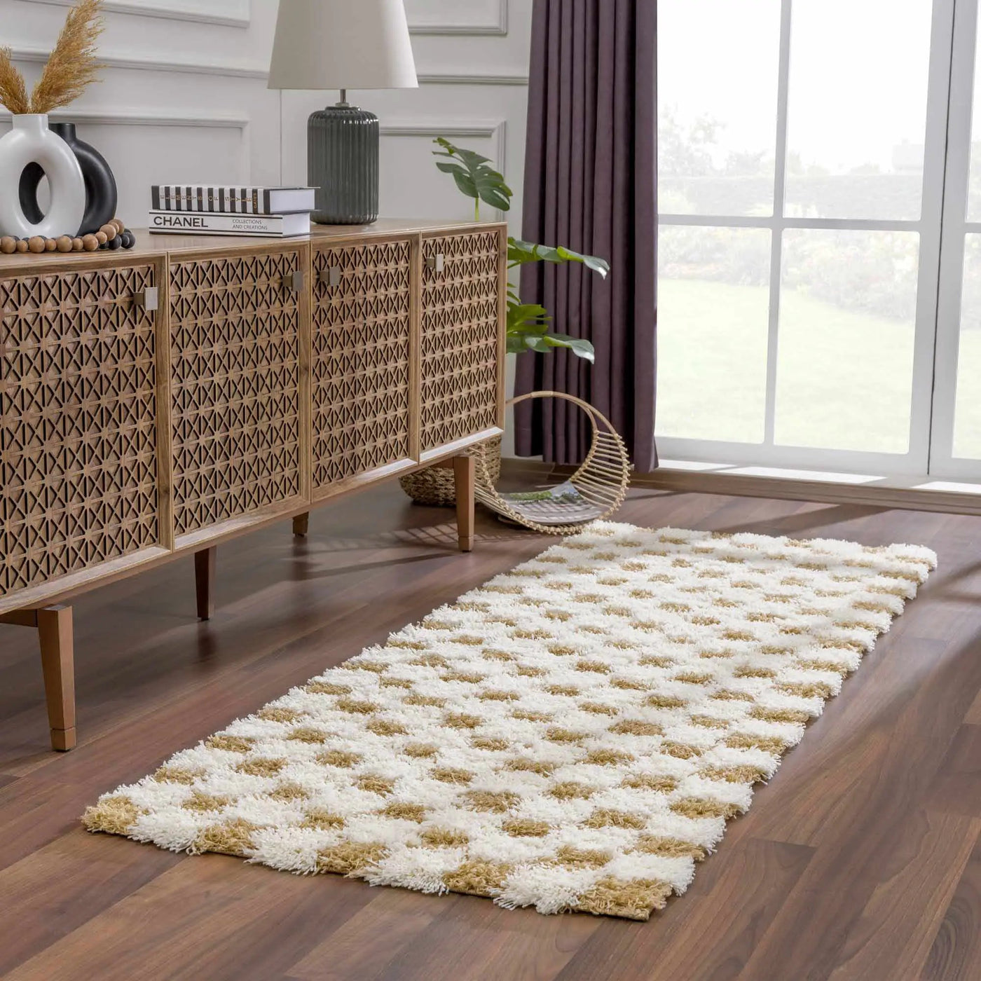 Atira Mustard Checkered Area Rug by Boutique Rugs