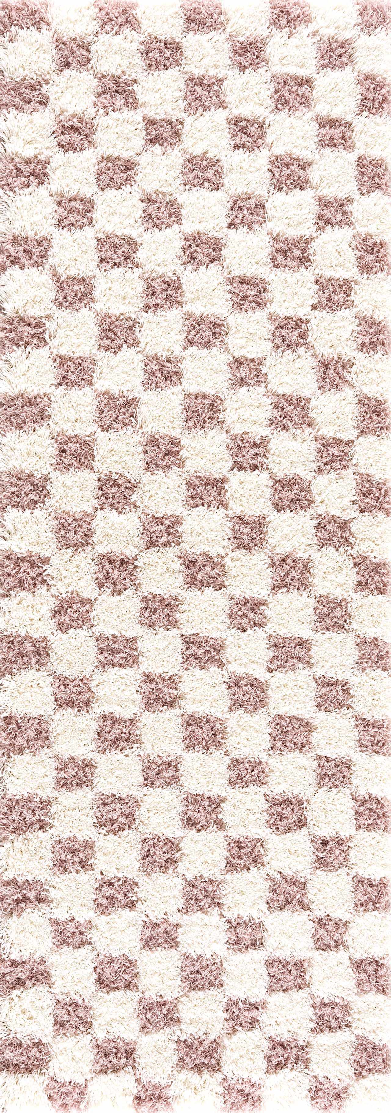Atira Pink Checkered Shag Rug by Boutique Rugs