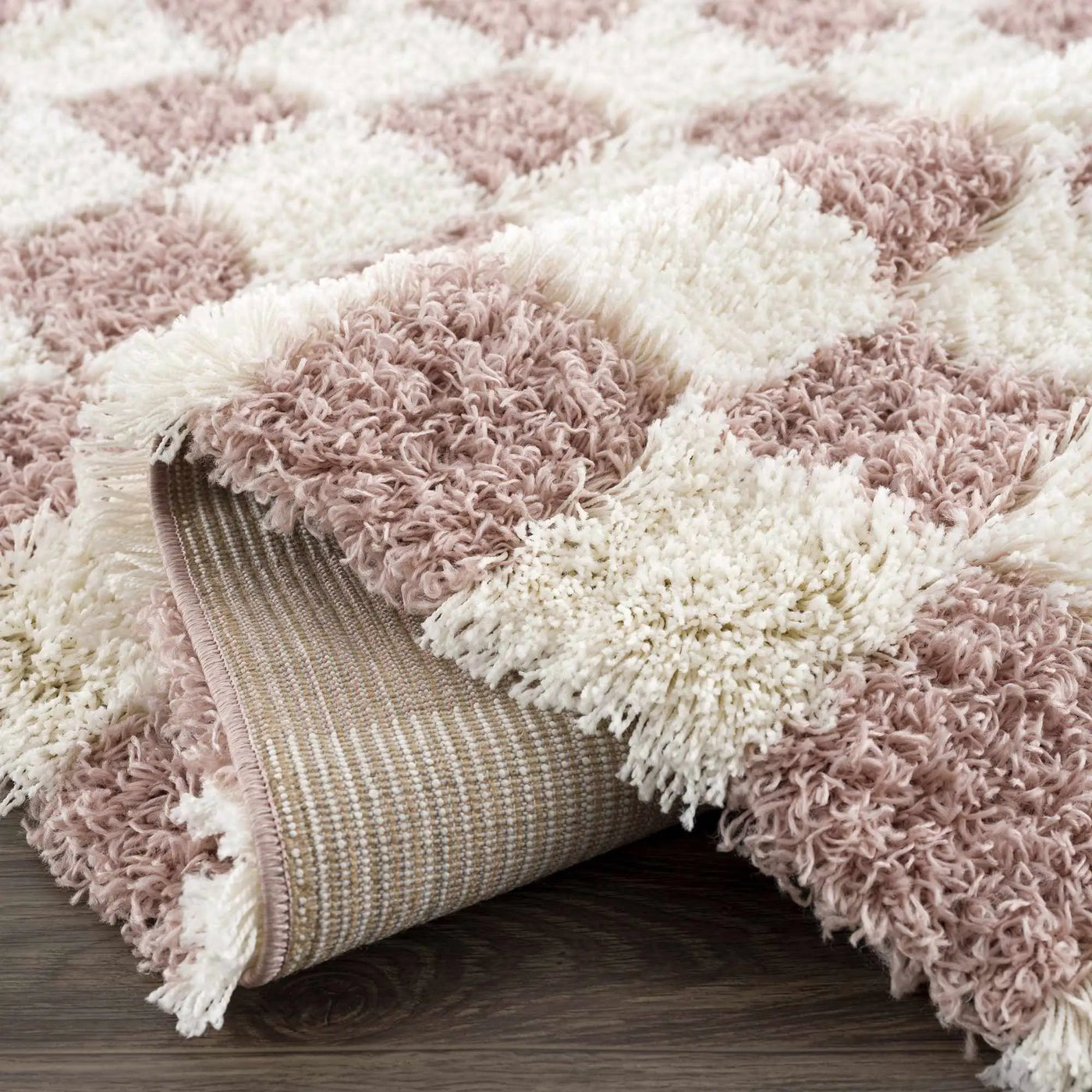 Atira Pink Checkered Shag Rug by Boutique Rugs