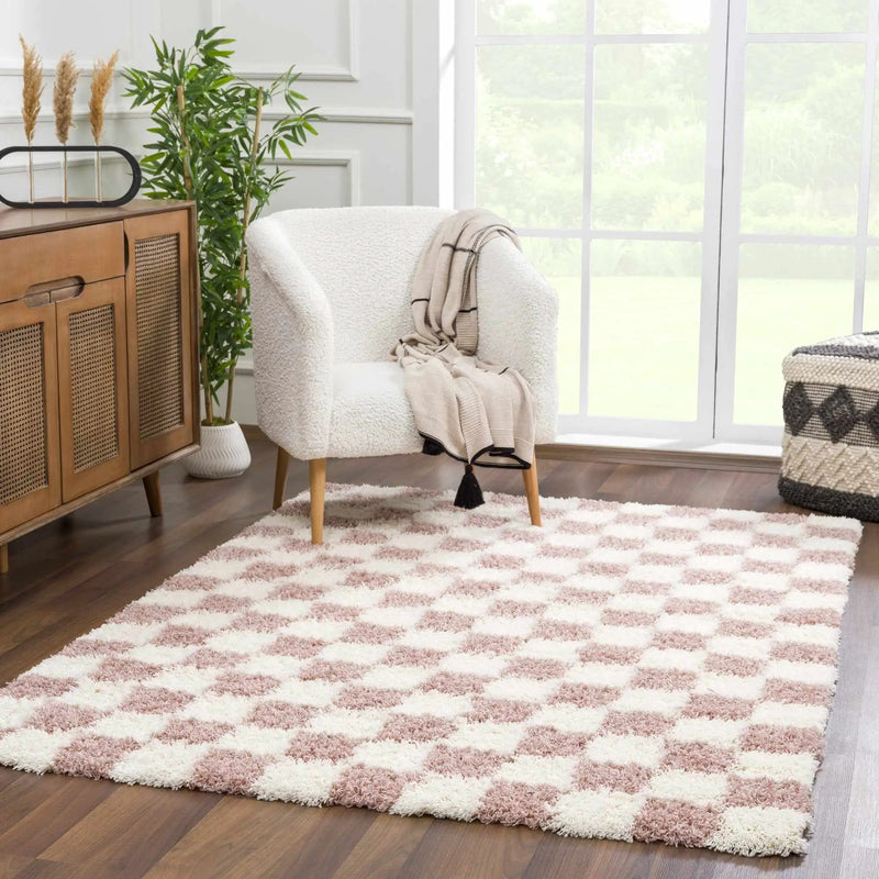 Atira Pink Checkered Shag Rug by Boutique Rugs