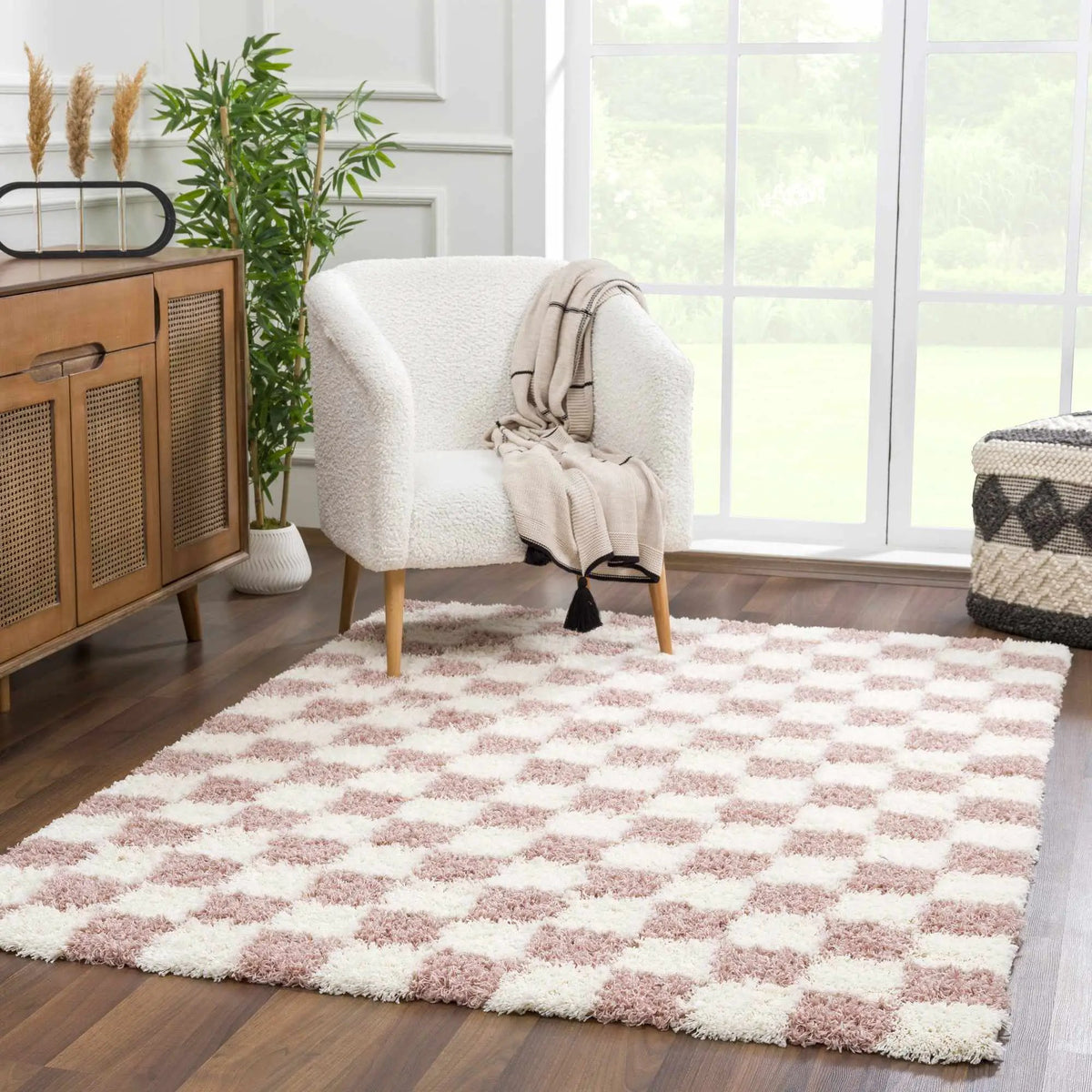 Atira Pink Checkered Area Rug by Hauteloom