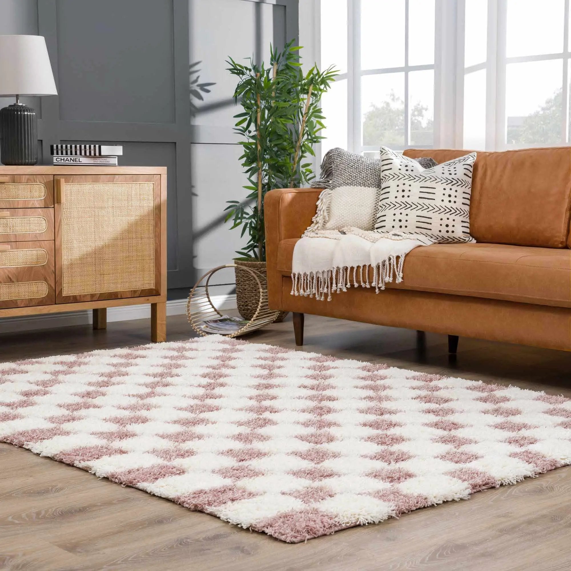 Atira Pink Checkered Area Rug by Hauteloom