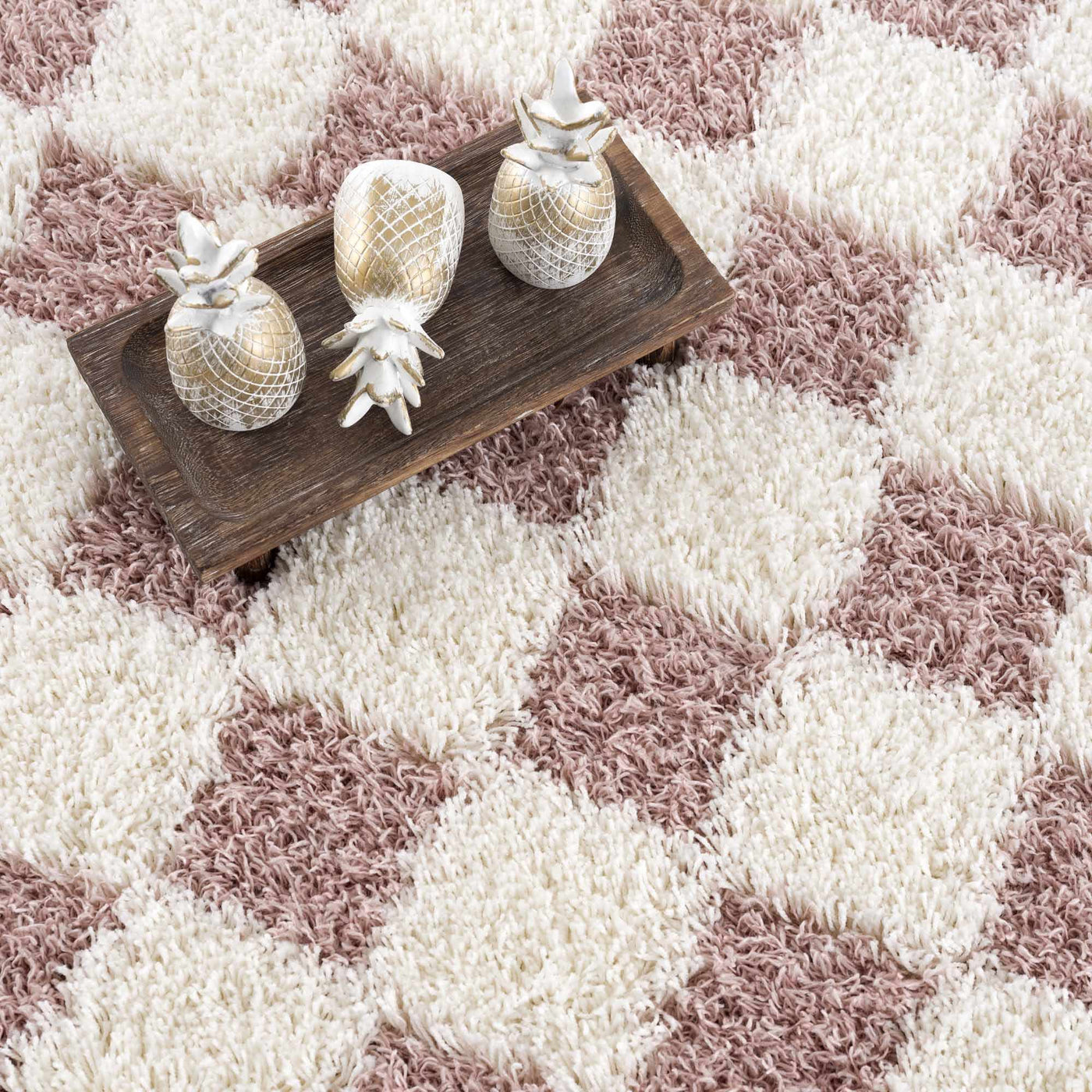 Atira Pink Checkered Shag Rug by Boutique Rugs