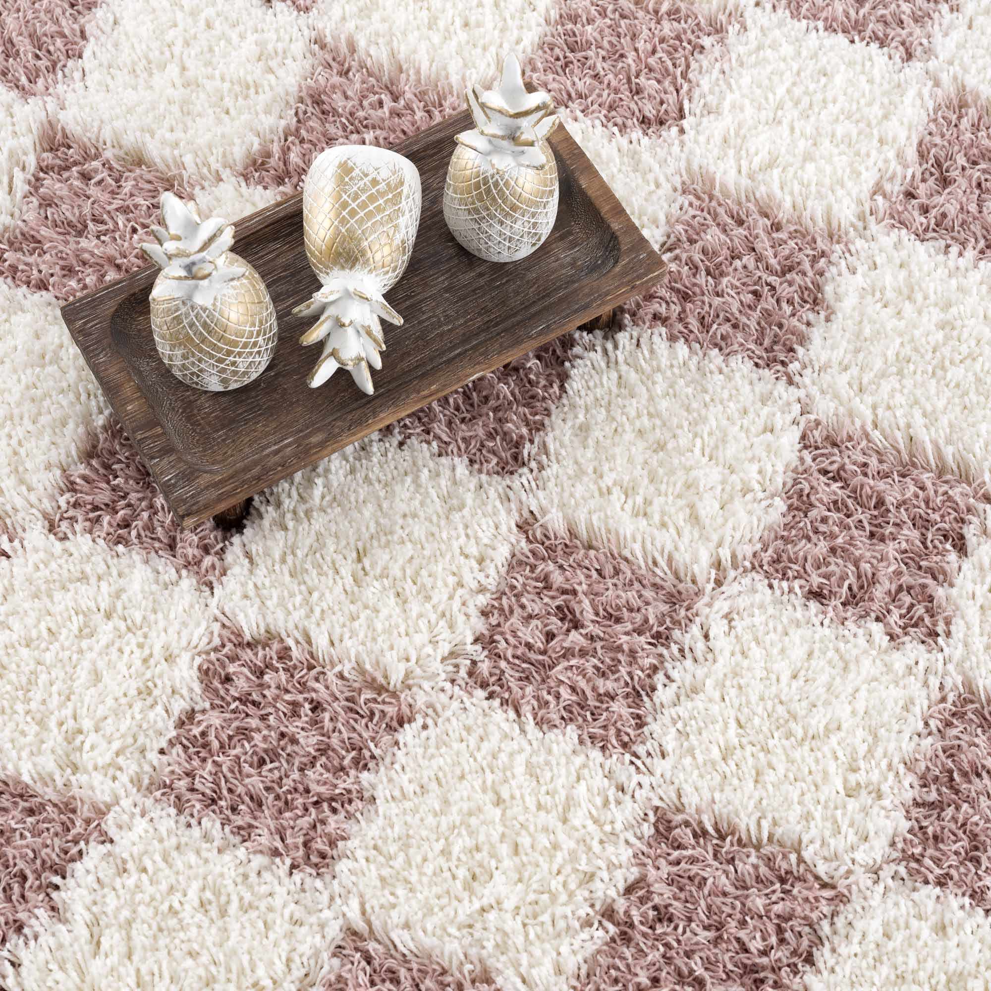 Atira Pink Checkered Shag Rug by Boutique Rugs