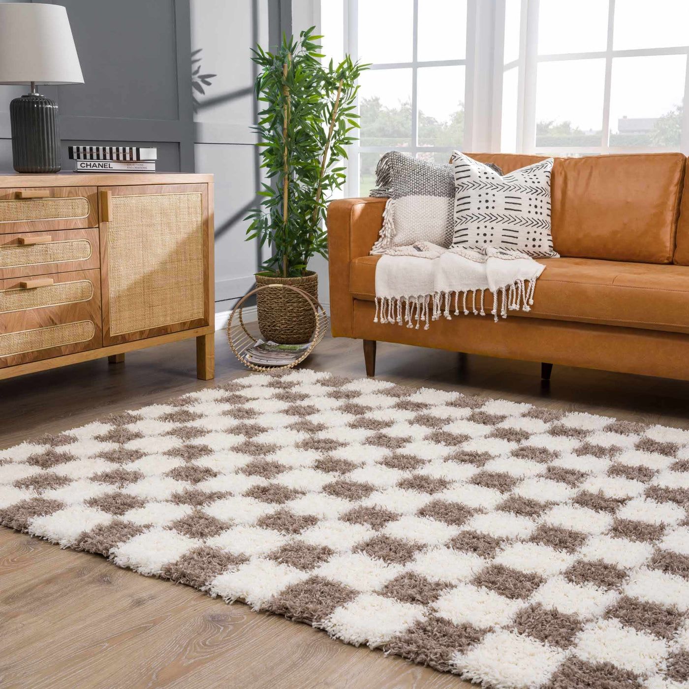 Atira Brown Checkered Area Rug by Boutique Rugs