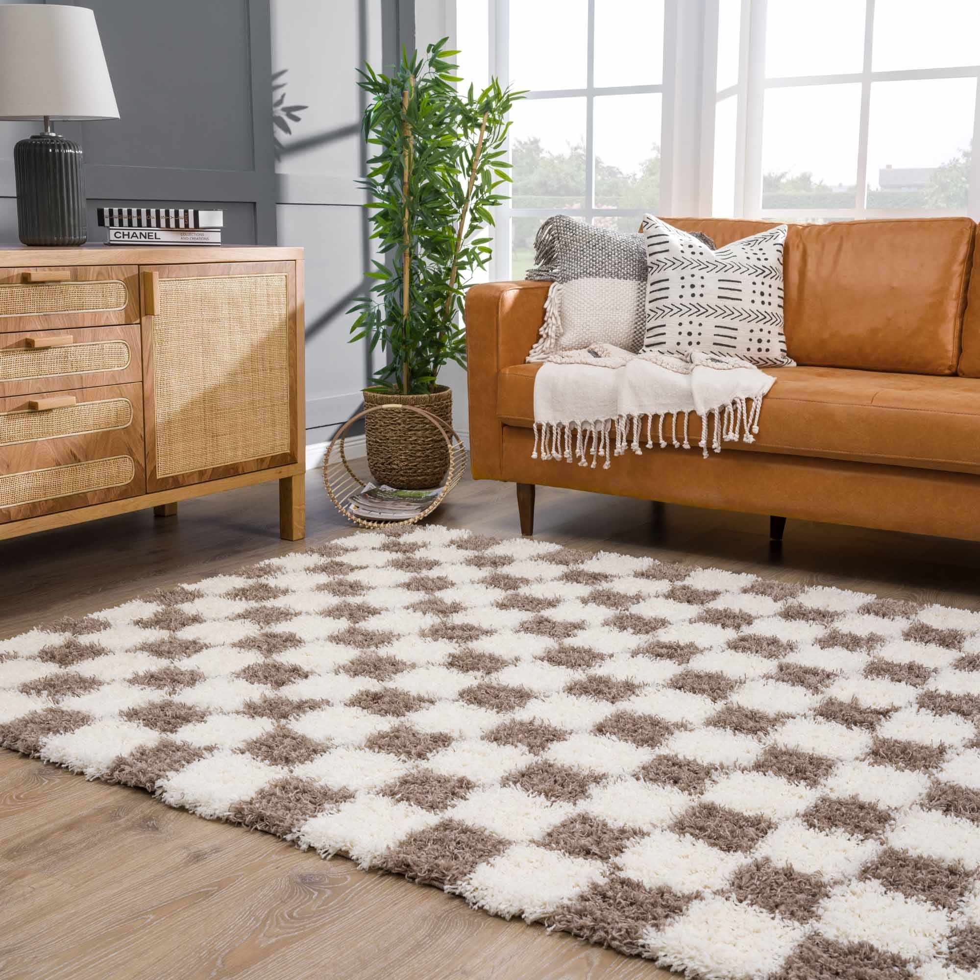 Atira Brown Checkered Area Rug by Boutique Rugs
