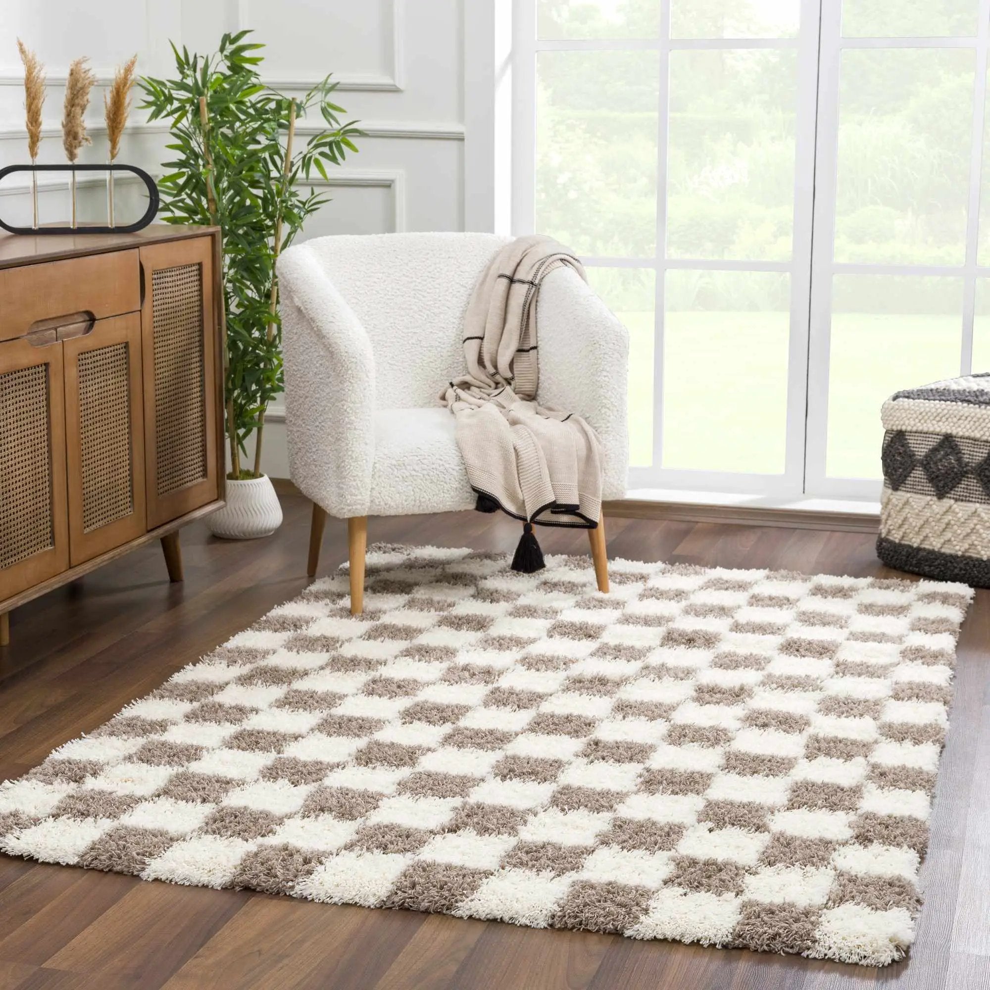 Atira Brown Checkered Area Rug by Hauteloom