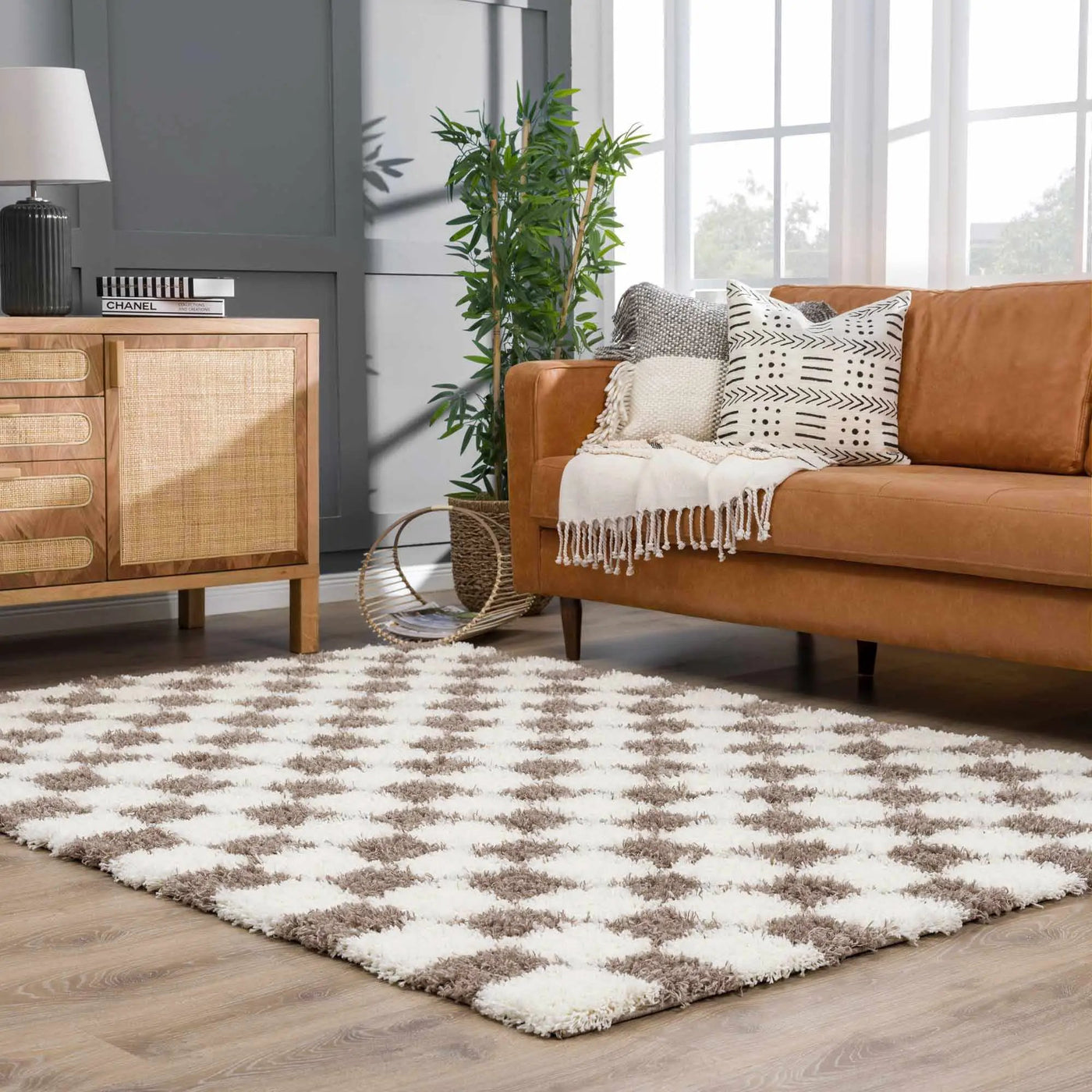 Atira Brown Checkered Area Rug by Boutique Rugs