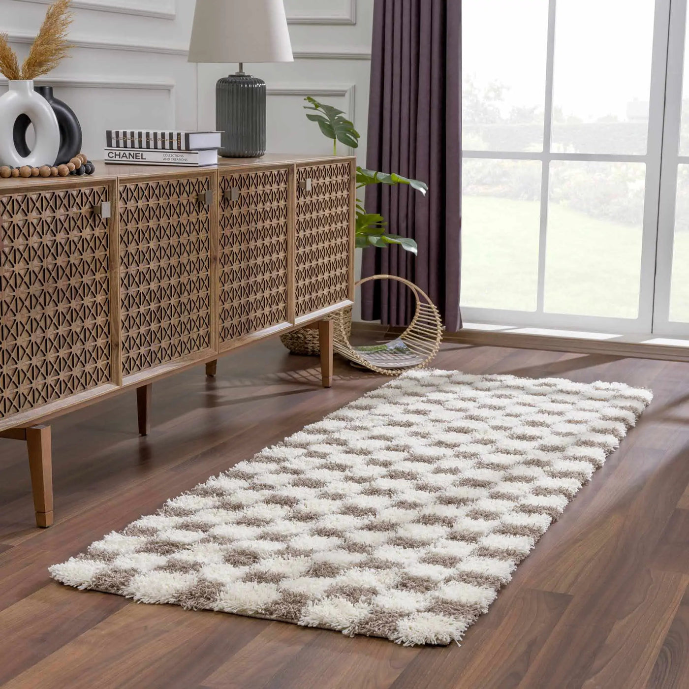 Atira Brown Checkered Area Rug by Boutique Rugs