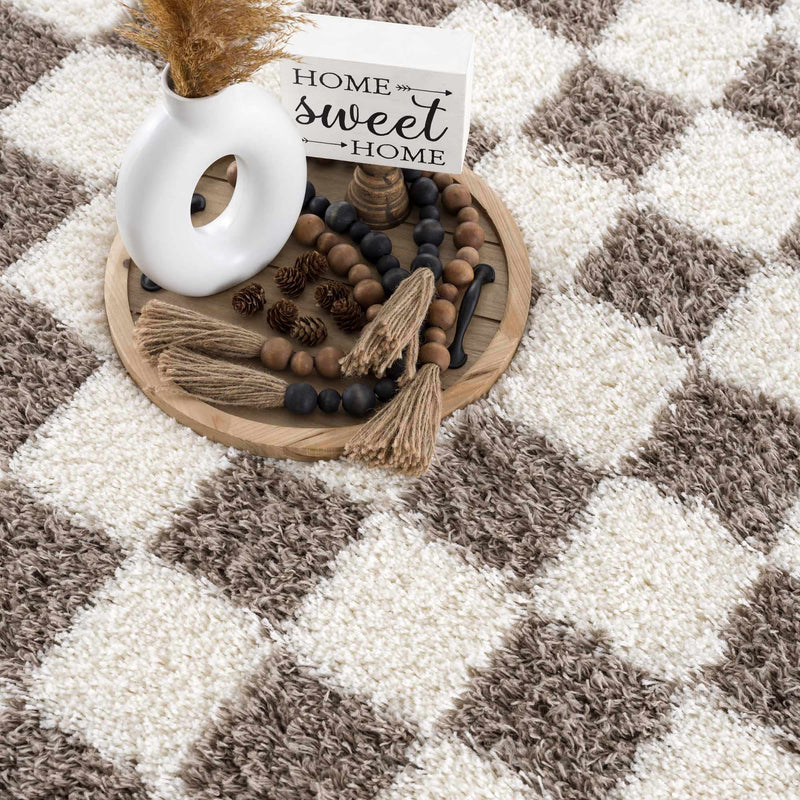 Atira Brown Checkered Area Rug by Boutique Rugs
