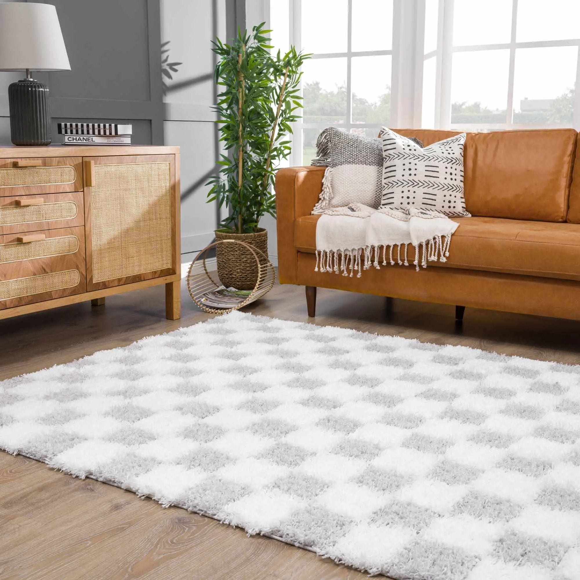 Atira Gray Checkered Area Rug by Hauteloom