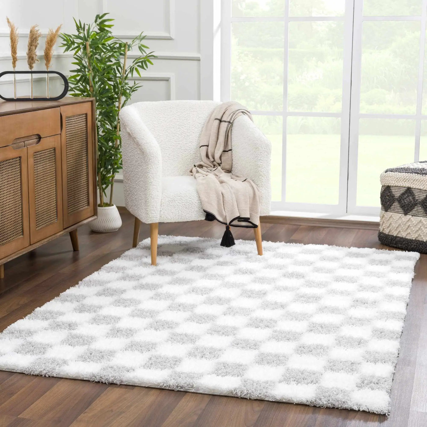 Atira Gray Checkered Area Rug by Boutique Rugs