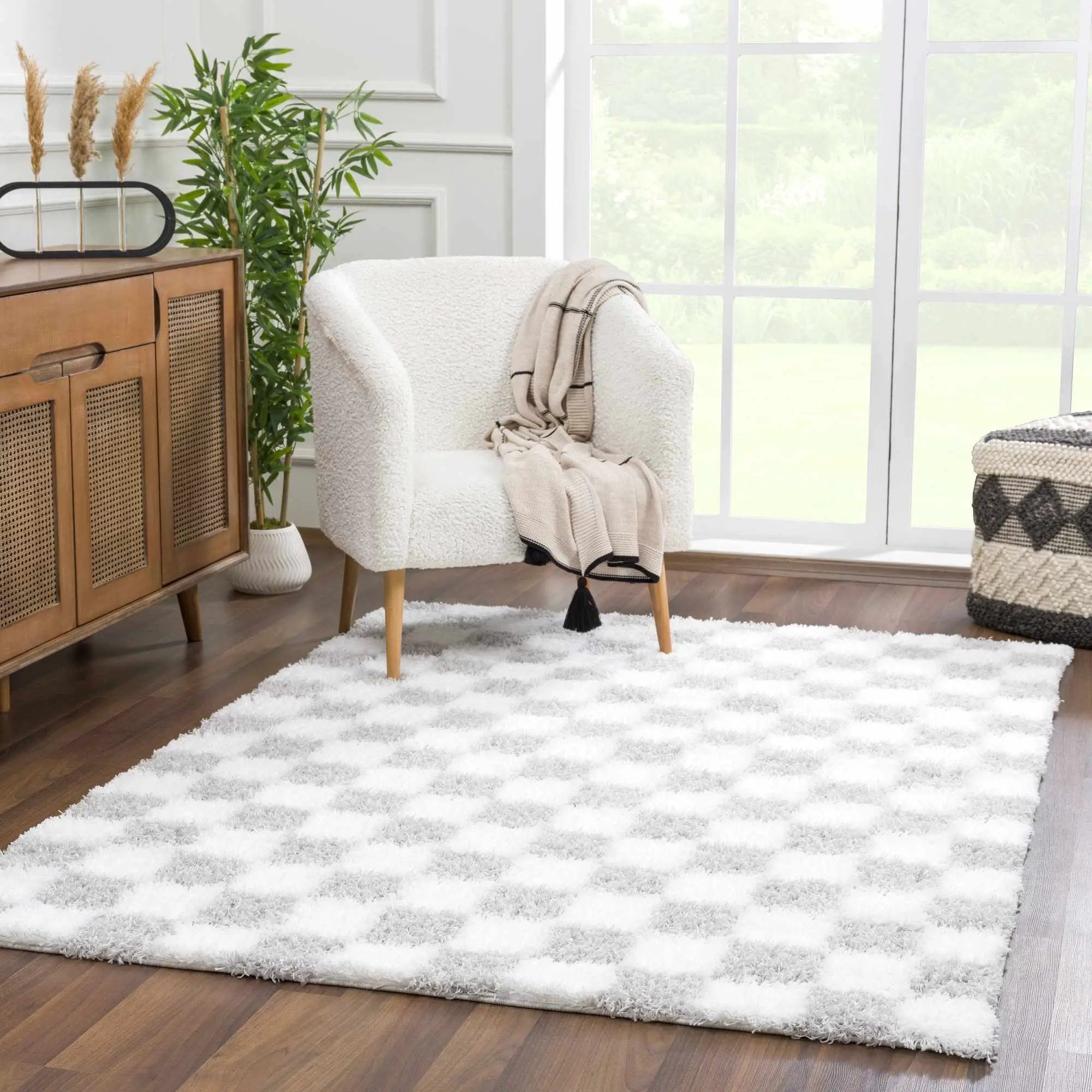 Atira Gray Checkered Area Rug by Boutique Rugs