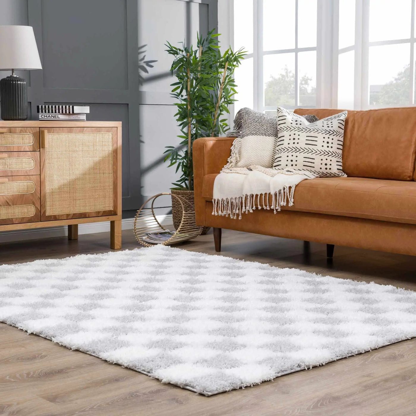 Atira Gray Checkered Area Rug by Boutique Rugs