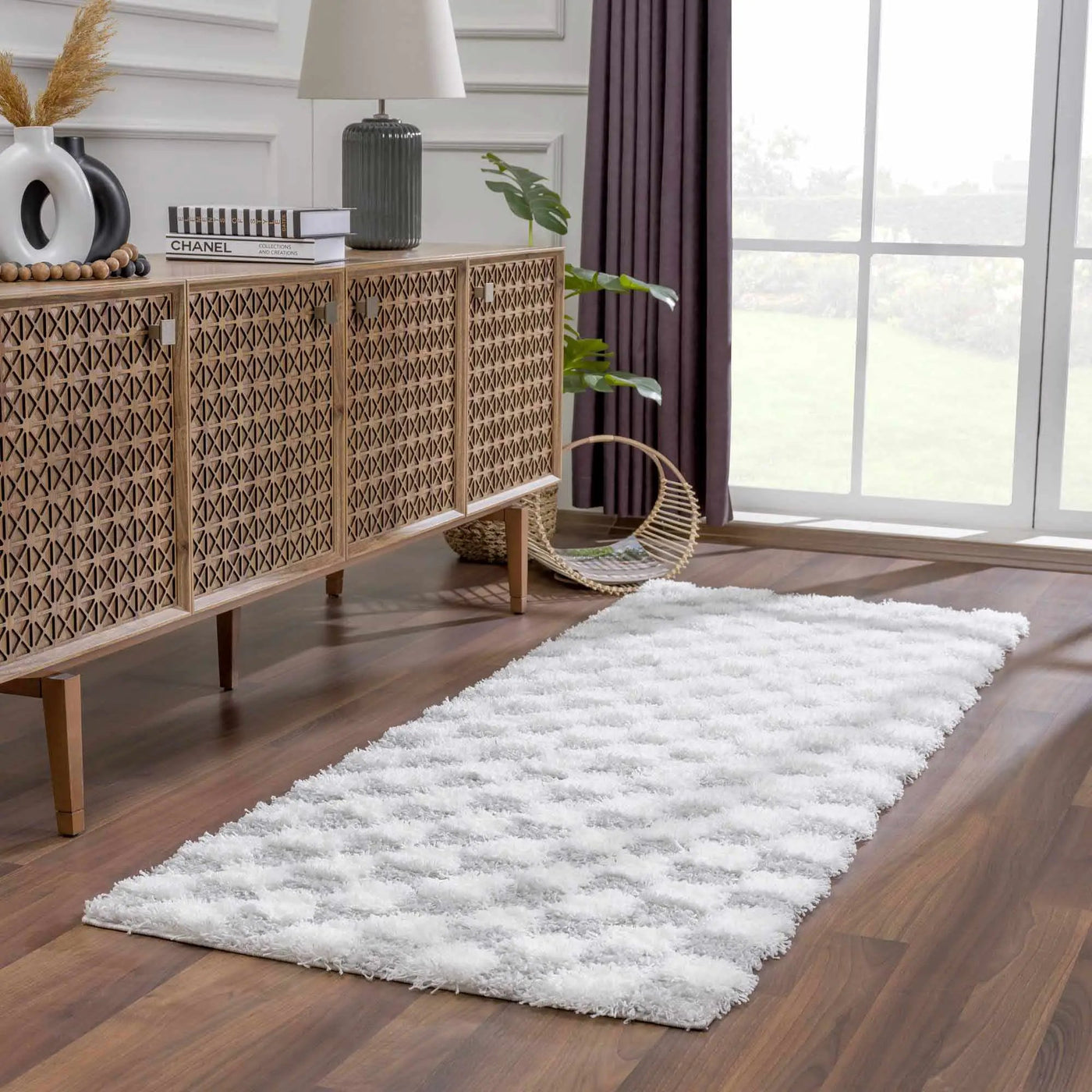 Atira Gray Checkered Area Rug by Boutique Rugs