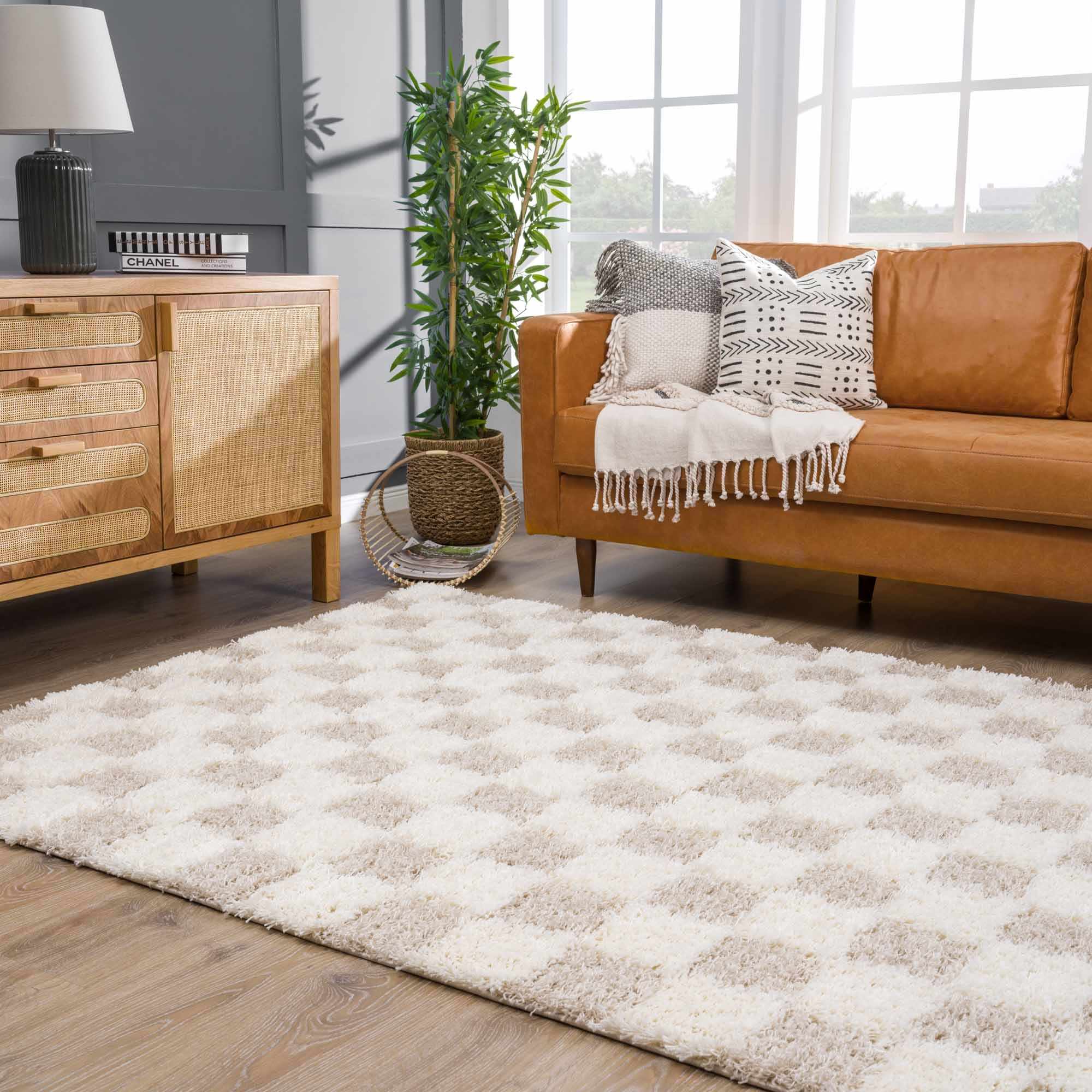 Atira Light Brown Checkered Area Rug by Hauteloom