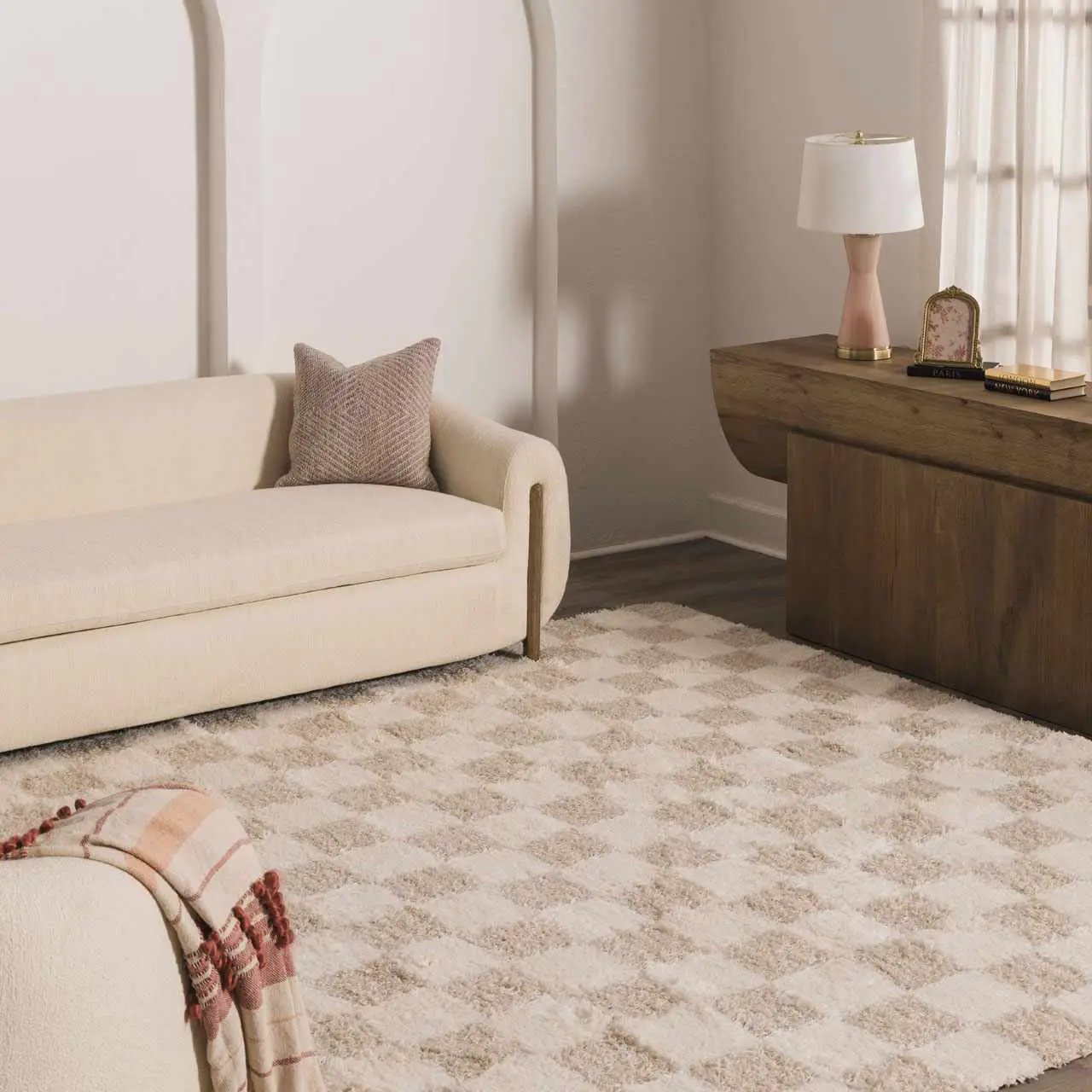 Atira Light Brown Checkered Area Rug by Boutique Rugs