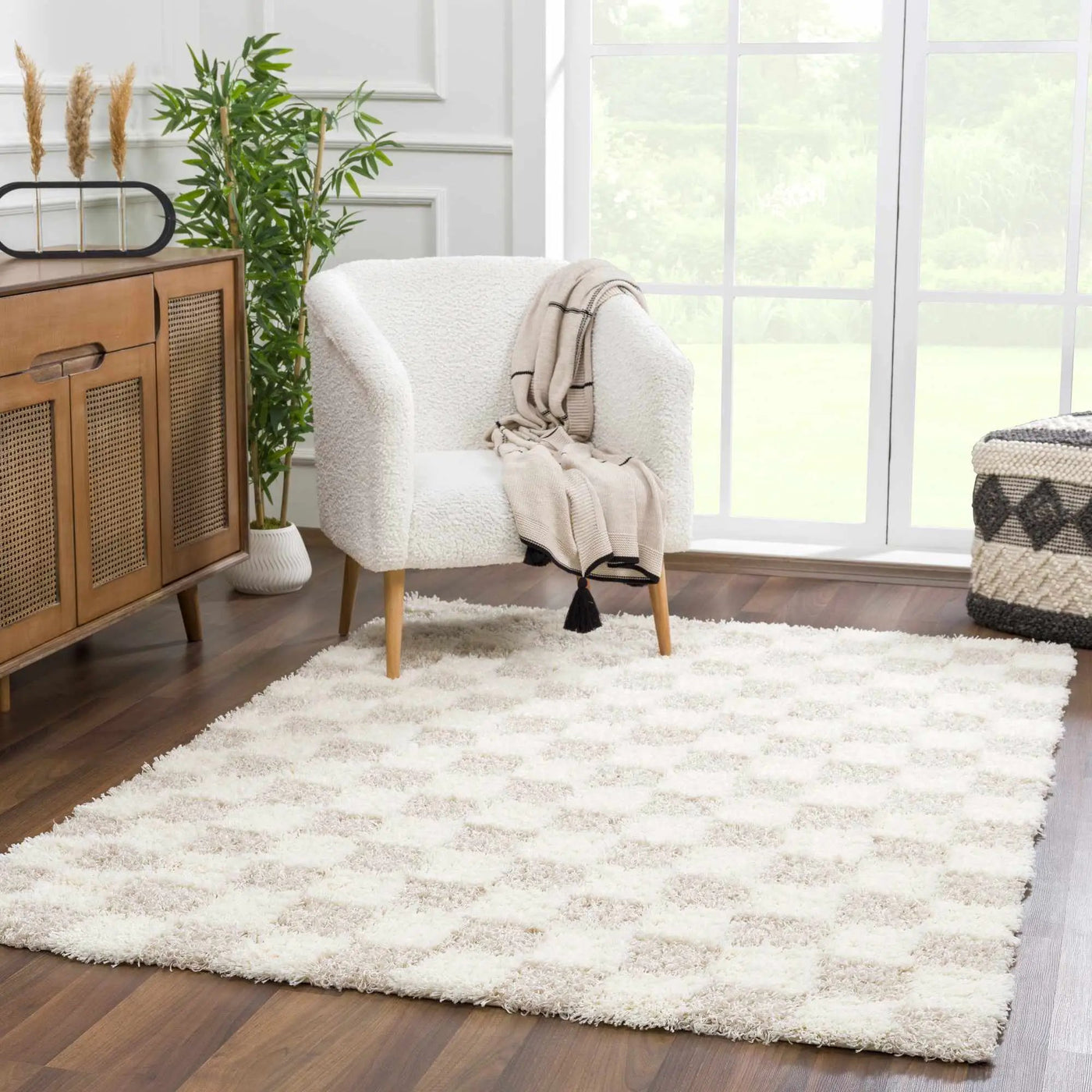 Atira Light Brown Checkered Area Rug by Boutique Rugs