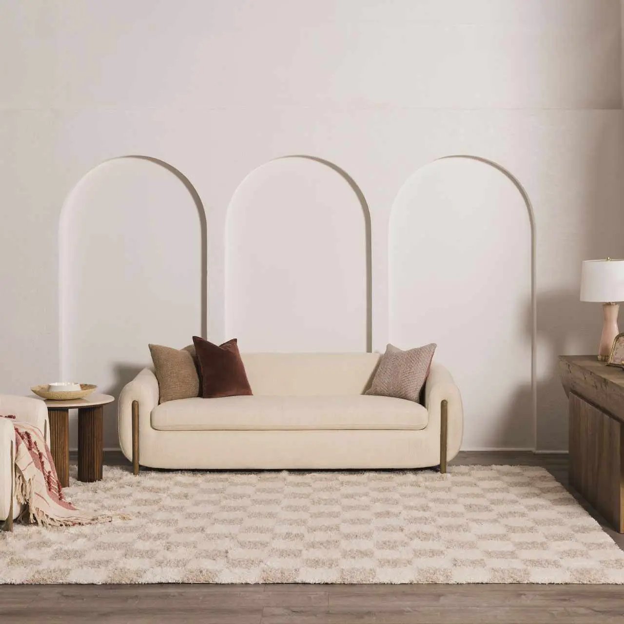 Atira Light Brown Checkered Area Rug by Boutique Rugs