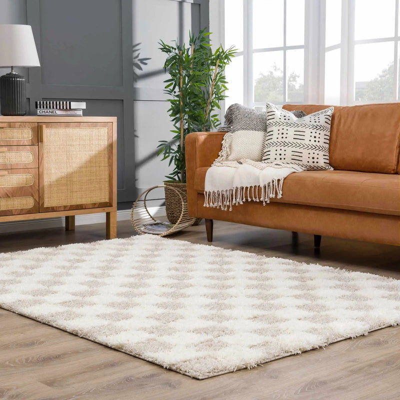 Atira Light Brown Checkered Area Rug by Hauteloom