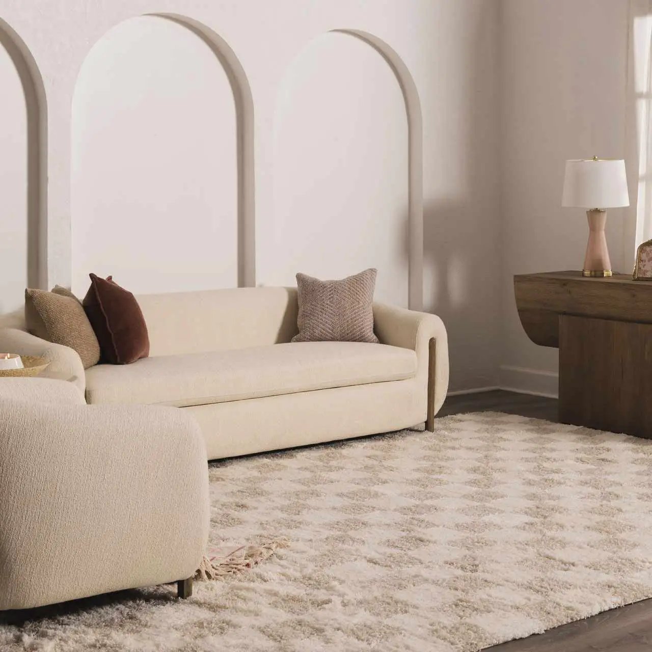 Atira Light Brown Checkered Area Rug by Boutique Rugs