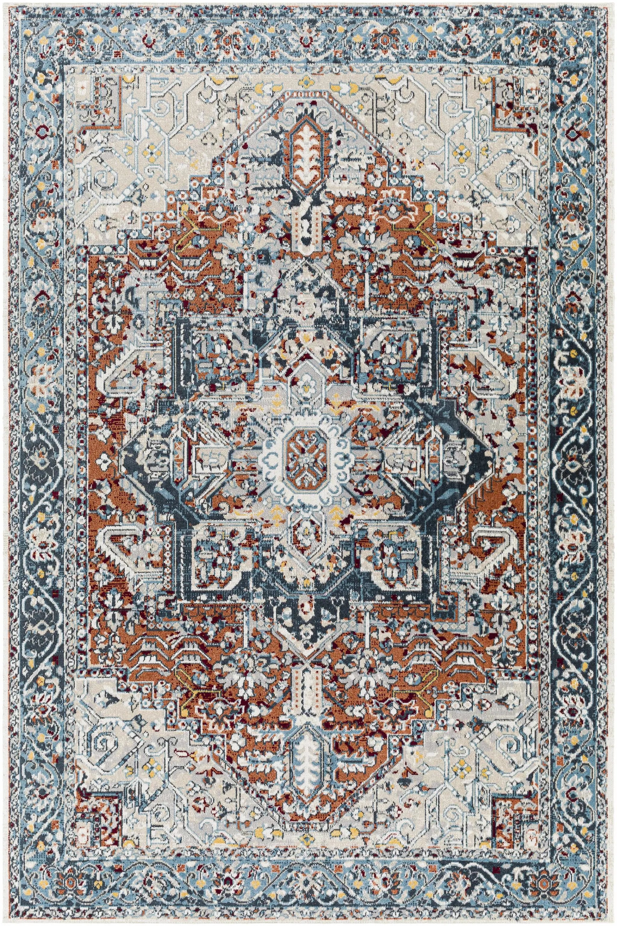 Cabacungan Blue & Rust Washable Area Rug - Clearance by Boutique Rugs