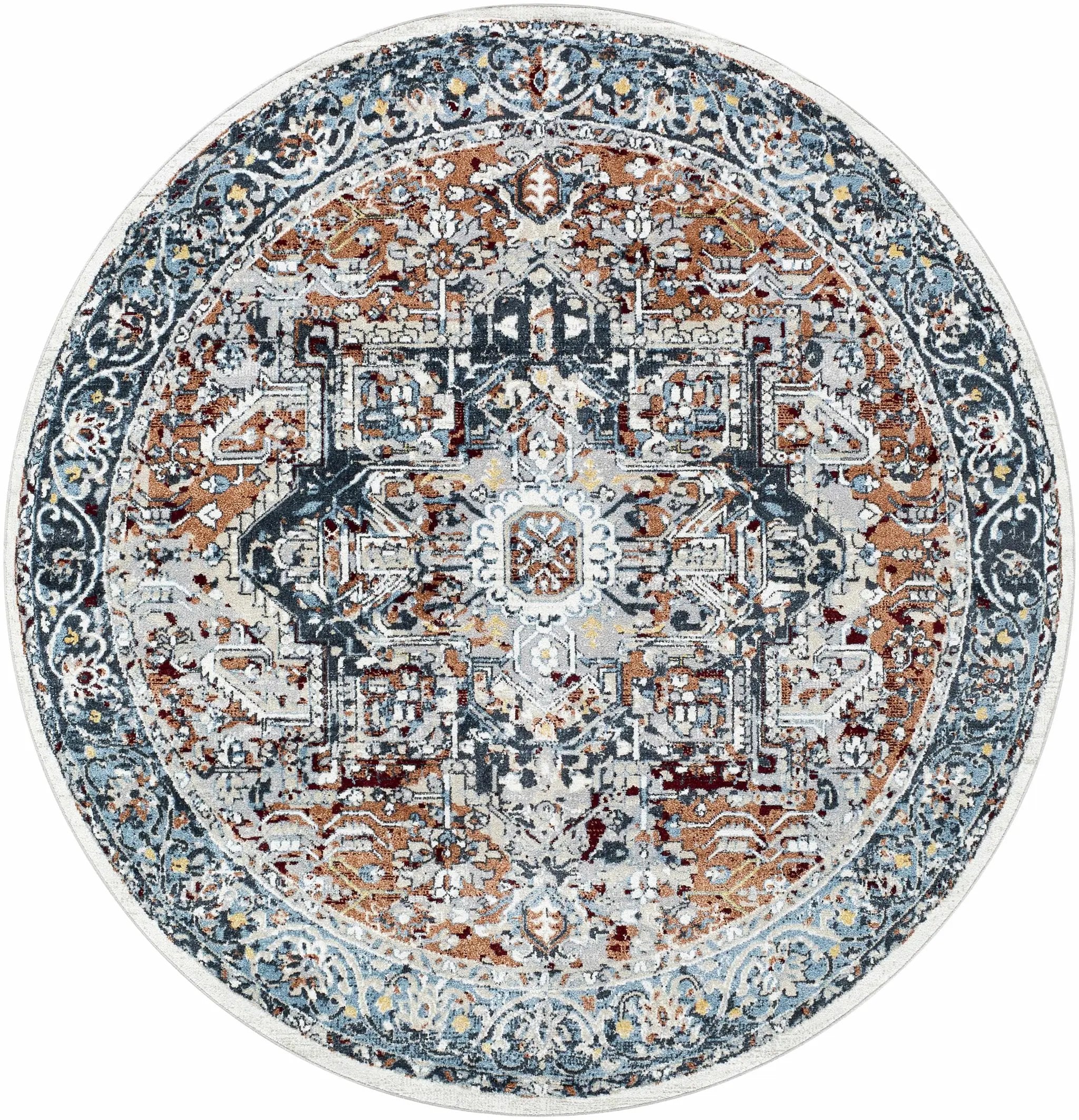 Cabacungan Blue & Rust Washable Area Rug - Clearance by Boutique Rugs