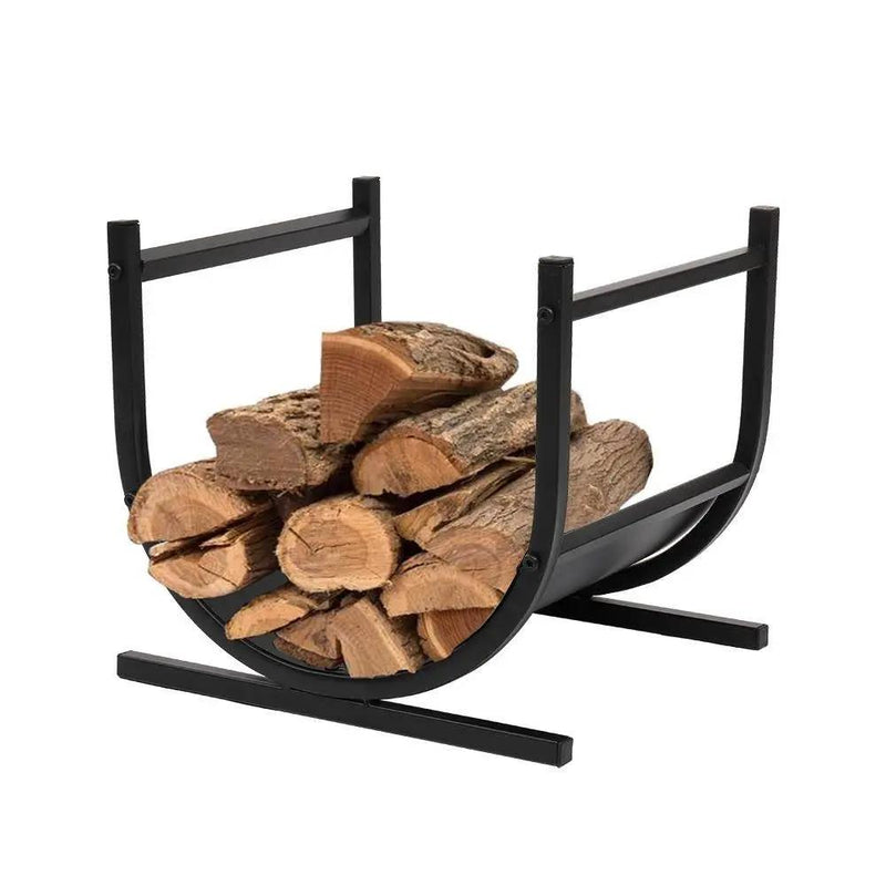 Modern Classic Black Steel Firewood Rack Log Holder for Indoor or Outdoor Use by HomePacific