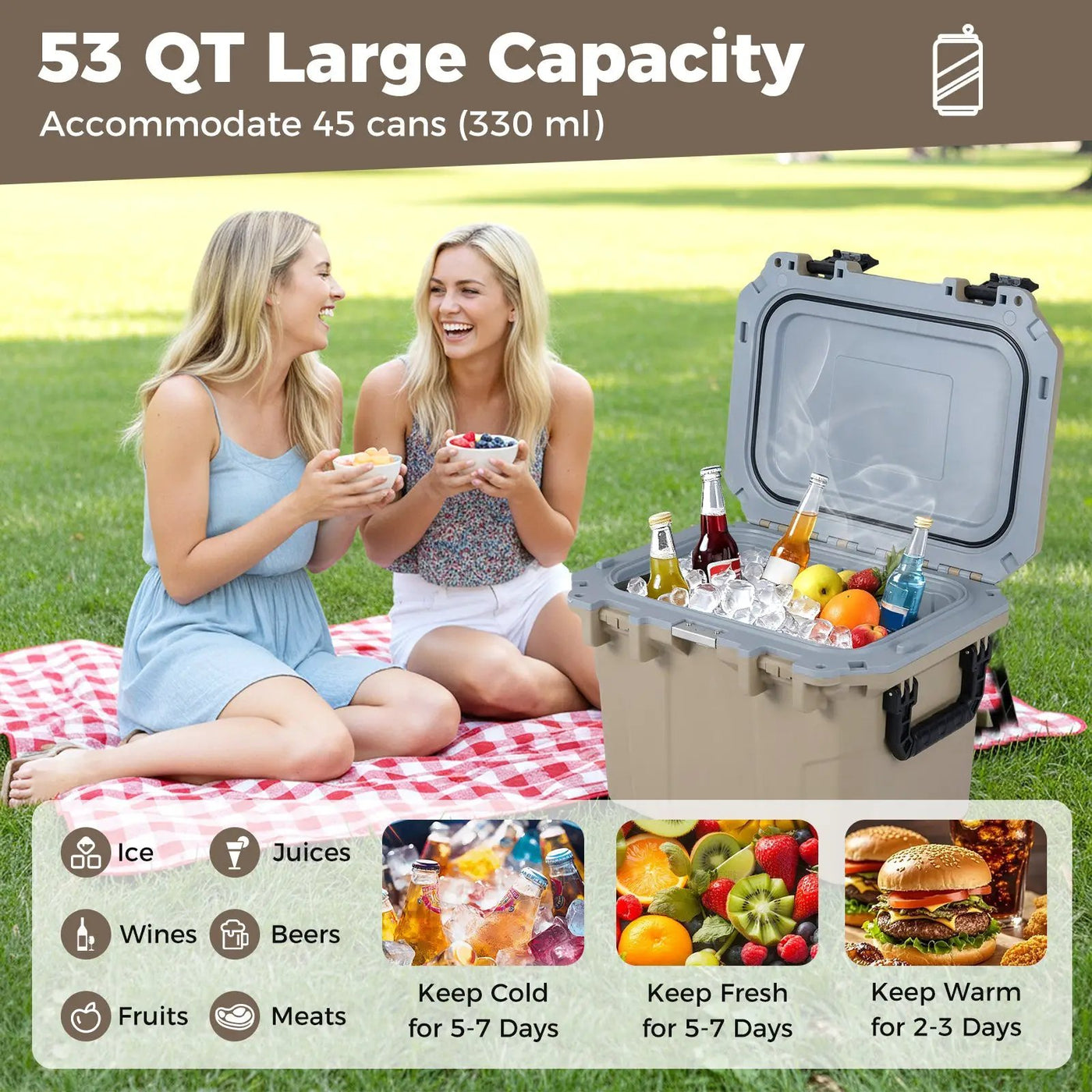 Ultra-Light Injection Molded Cooler 53 QT Hard Ice Chest by DirectDeals