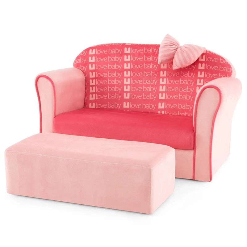 Ultra Soft Velvet Kids Sofa Chair Toddler Couch with Ottoman-Pink by DirectDeals