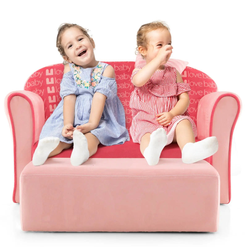 Ultra Soft Velvet Kids Sofa Chair Toddler Couch with Ottoman-Pink by DirectDeals