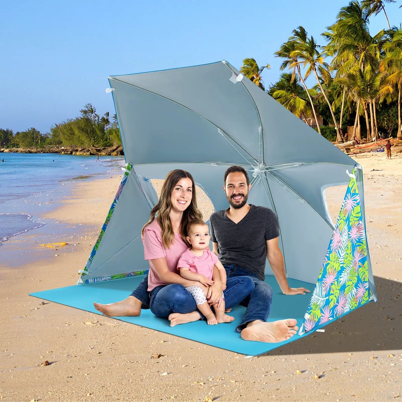 UPF50+ Sun Protection Beach Umbrella Tent with Portable Carrying Bag-Blue by DirectDeals
