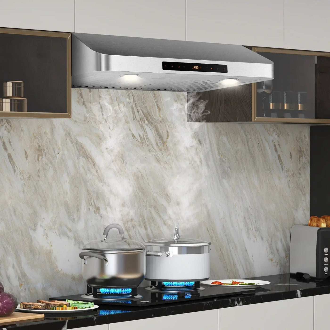 35.5/29.5 Inch Under Cabinet Range Hood 900 CFM Kitchen Vent with 4 Fan Speed by DirectDeals