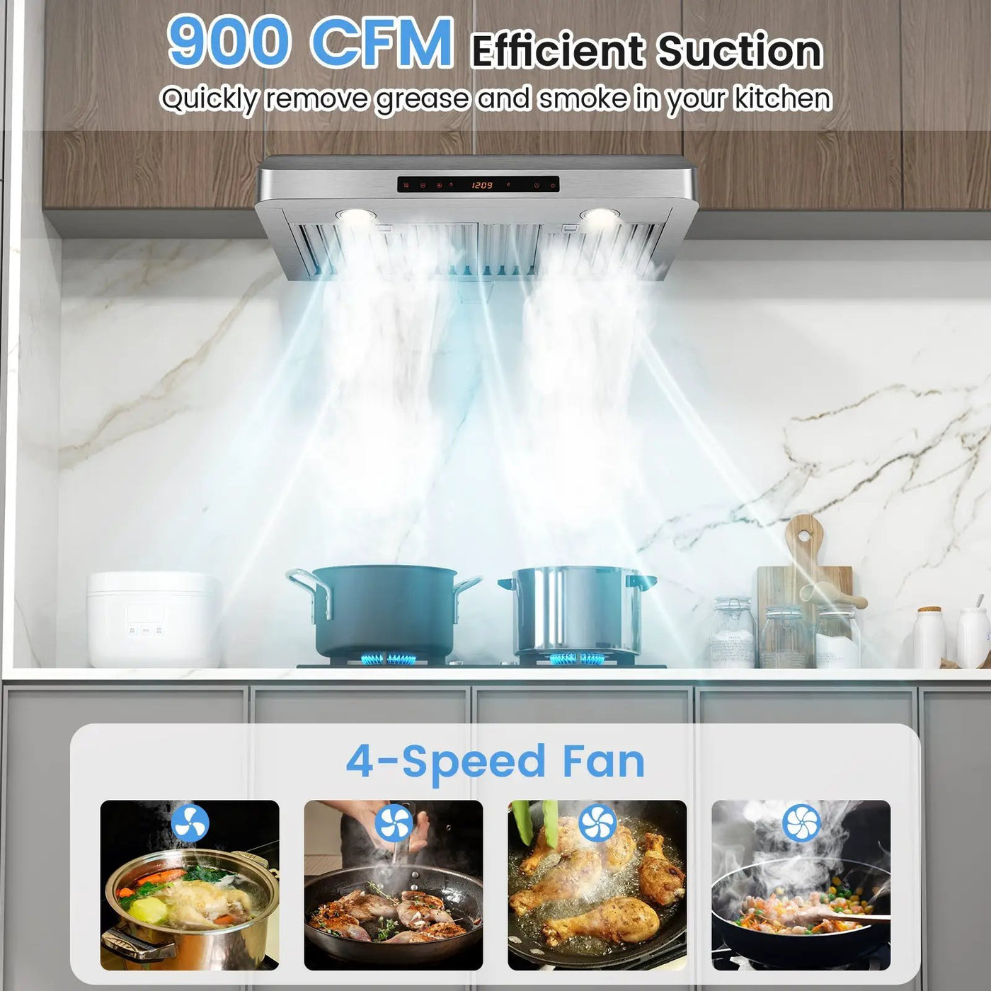 35.5/29.5 Inch Under Cabinet Range Hood 900 CFM Kitchen Vent with 4 Fan Speed by DirectDeals