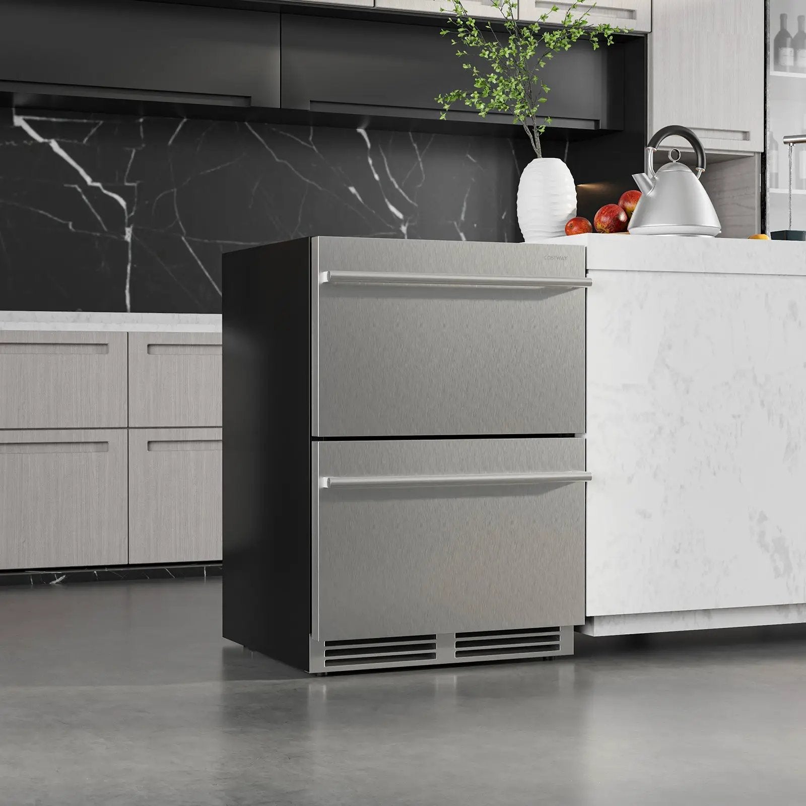 24 Inch Under Counter Dual Drawer Fridge with 37‚Ñâ-64‚Ñâ Temperature Range-Silver by DirectDeals