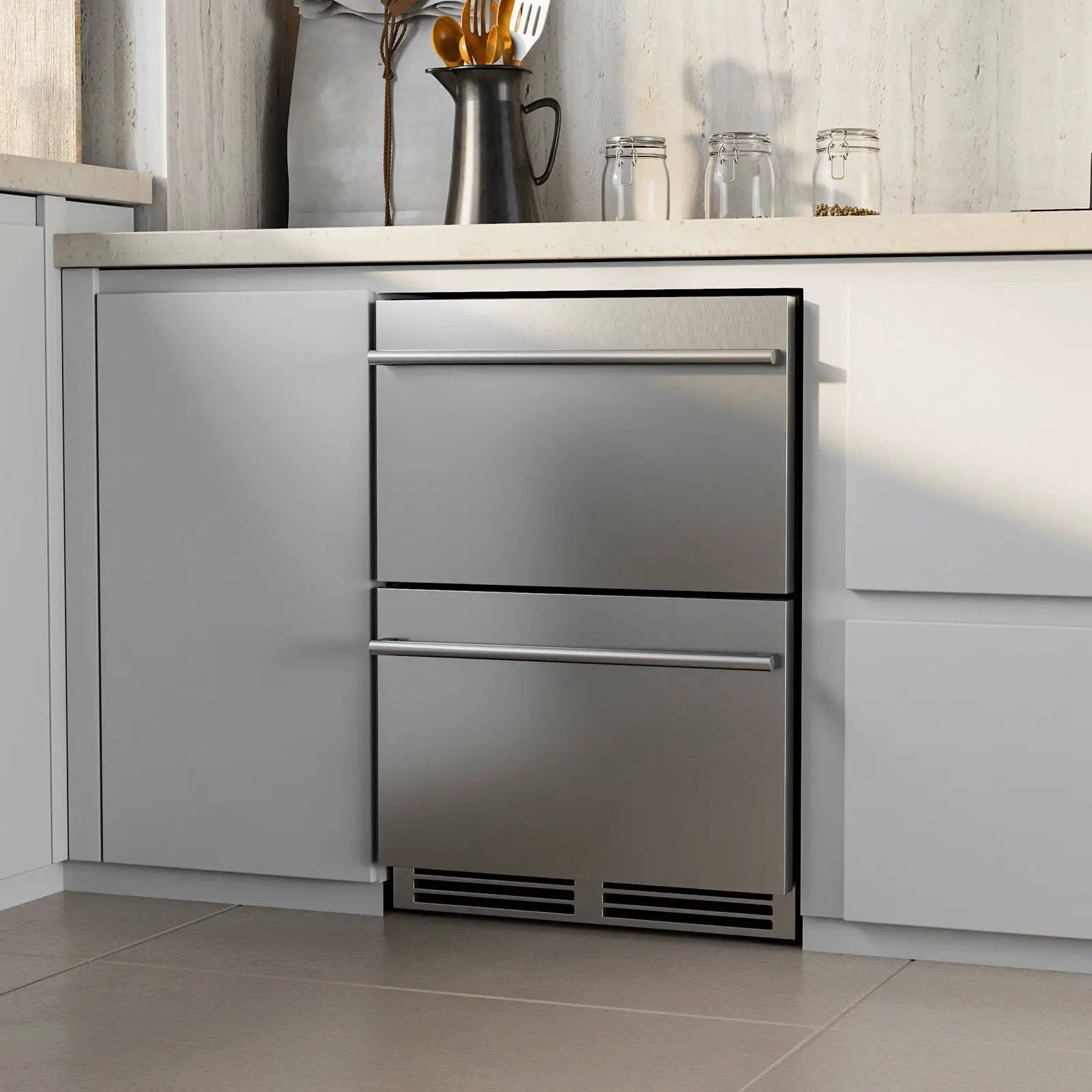 24 Inch Under Counter Dual Drawer Fridge with 37‚Ñâ-64‚Ñâ Temperature Range-Silver by DirectDeals