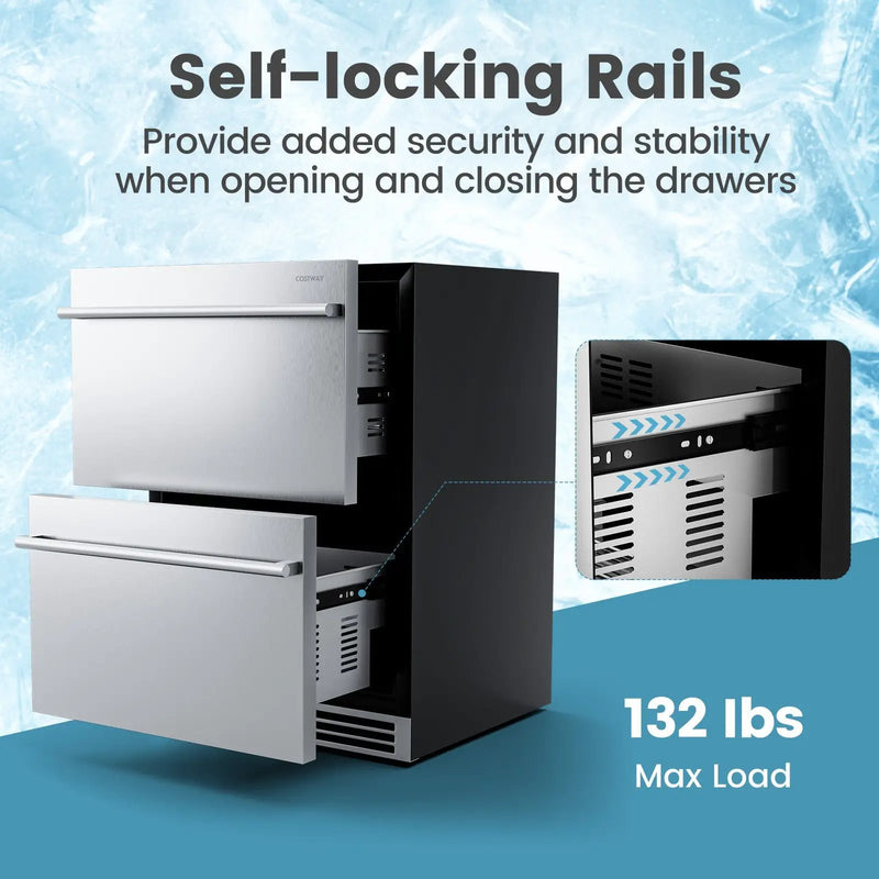 24 Inch Under Counter Dual Drawer Fridge with 37‚Ñâ-64‚Ñâ Temperature Range-Silver by DirectDeals