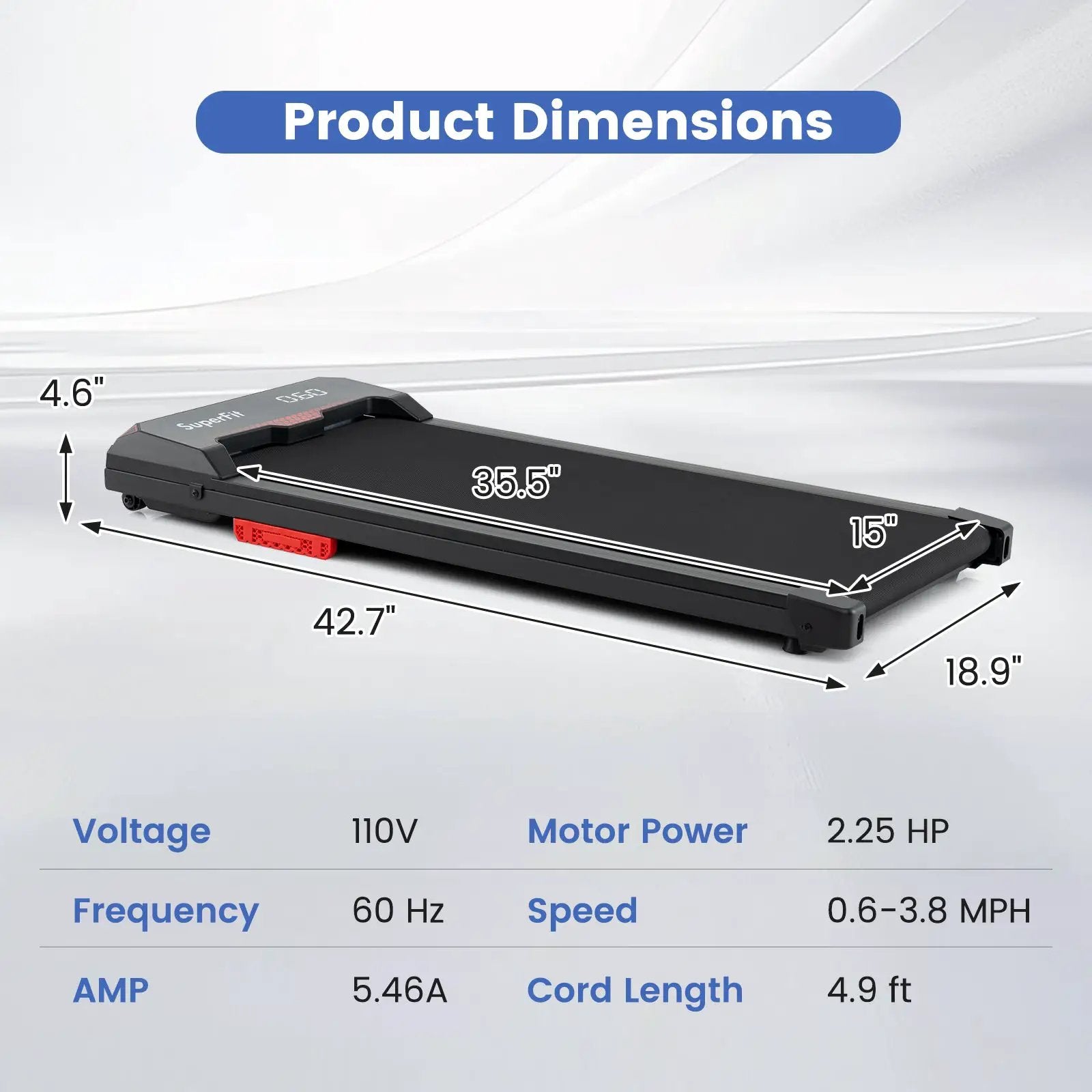 2.5HP Under Desk Treadmill with Remote Control and LED Display-Black by DirectDeals