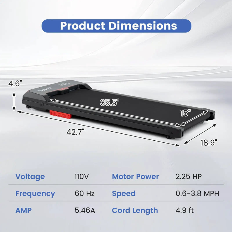 2.5HP Under Desk Treadmill with Remote Control and LED Display-Black by DirectDeals