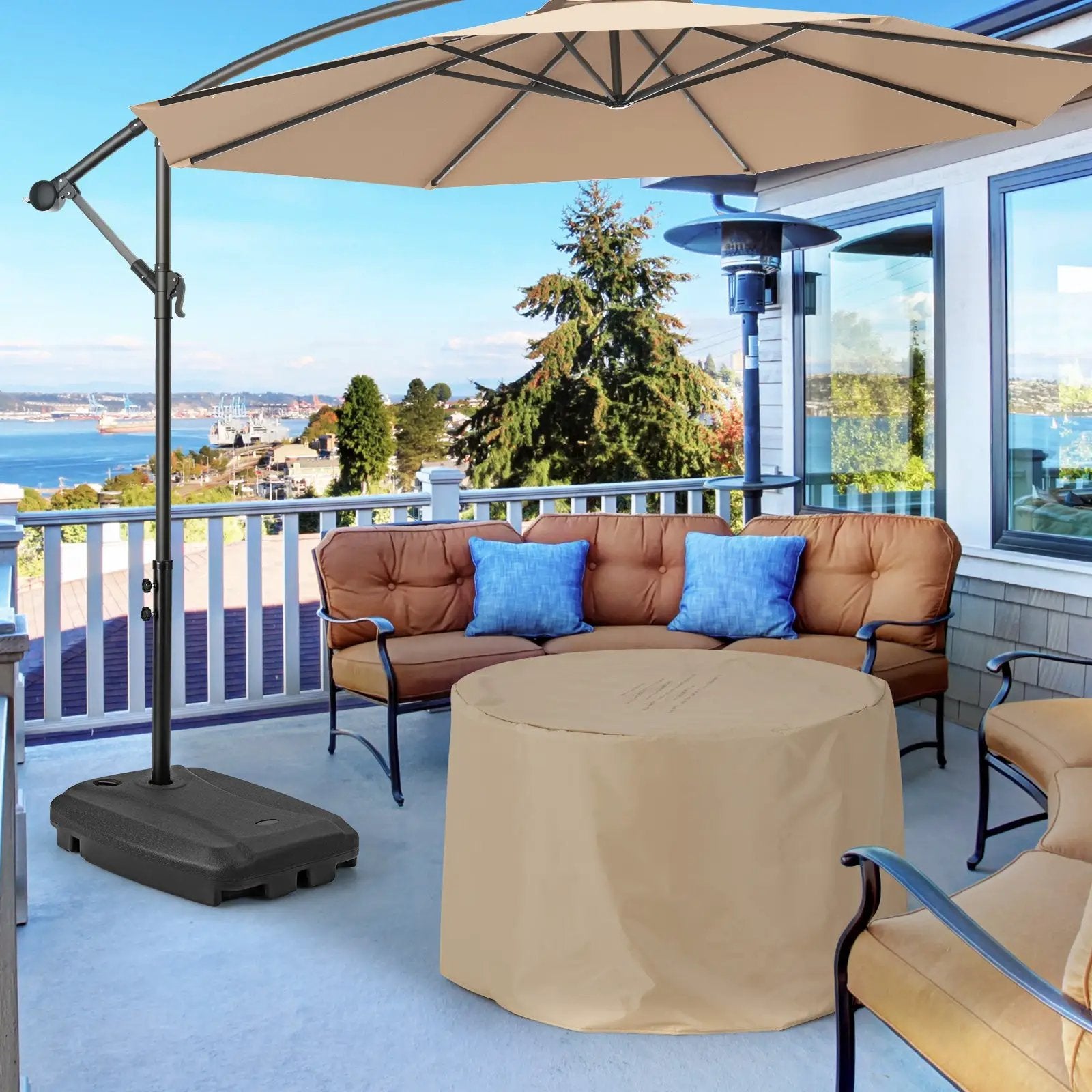 Fillable Universal Offset Umbrella Base with Cross Base and Wheels-Black by DirectDeals