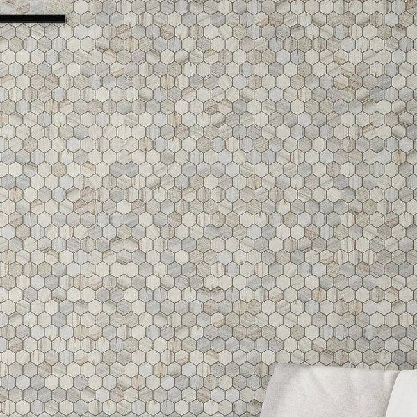 Soft White with Beige 12x12 Honed Hexagon Crystal Sand Marble Mosaic Tile (5 pack, 4.83 sq ft/case)