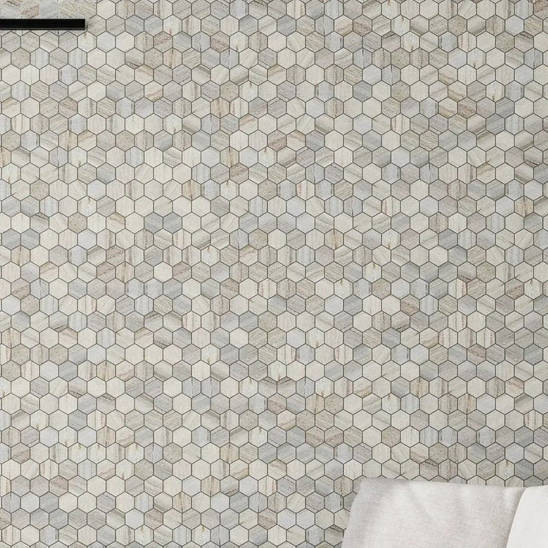 Soft White with Beige 12x12 Honed Hexagon Crystal Sand Marble Mosaic Tile (5 pack, 4.83 sq ft/case) by Apollo Tile