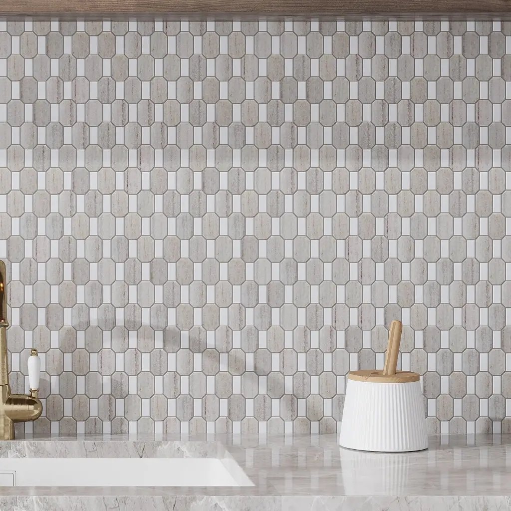 Crystal Sand Thassoss White 12x13 Polished Geometric Marble Mosaic Tile (5 pack, 5.59 sq ft/case) by Apollo Tile