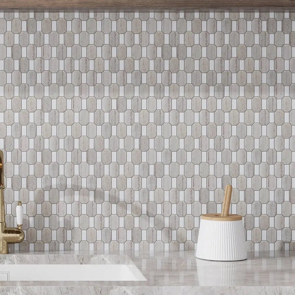 Crystal Sand Thassoss White 12x13 Polished Geometric Marble Mosaic Tile (5 pack, 5.59 sq ft/case)